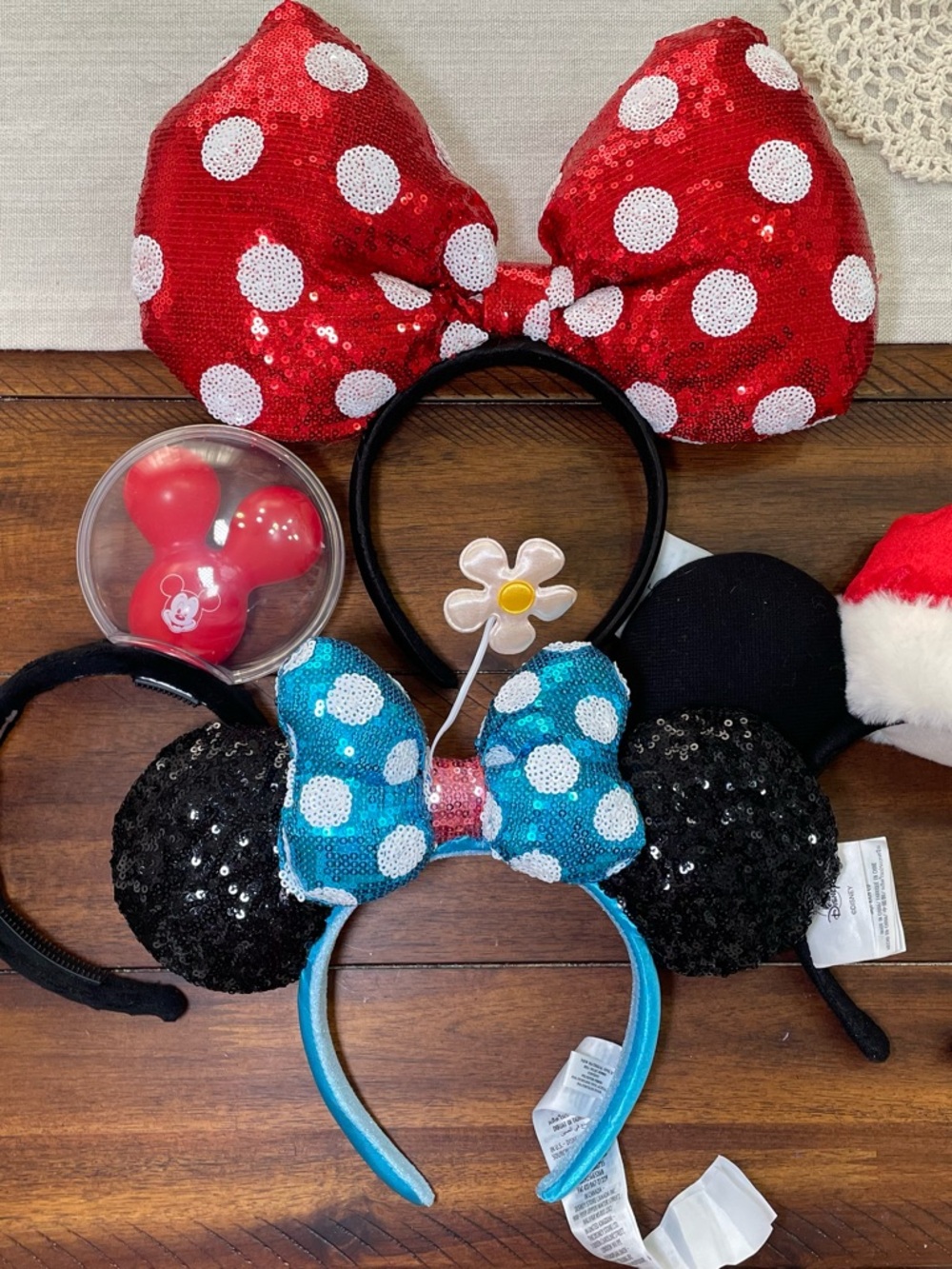 Sequin Polka Dot Minnie Ears Headbands - Red & Blue